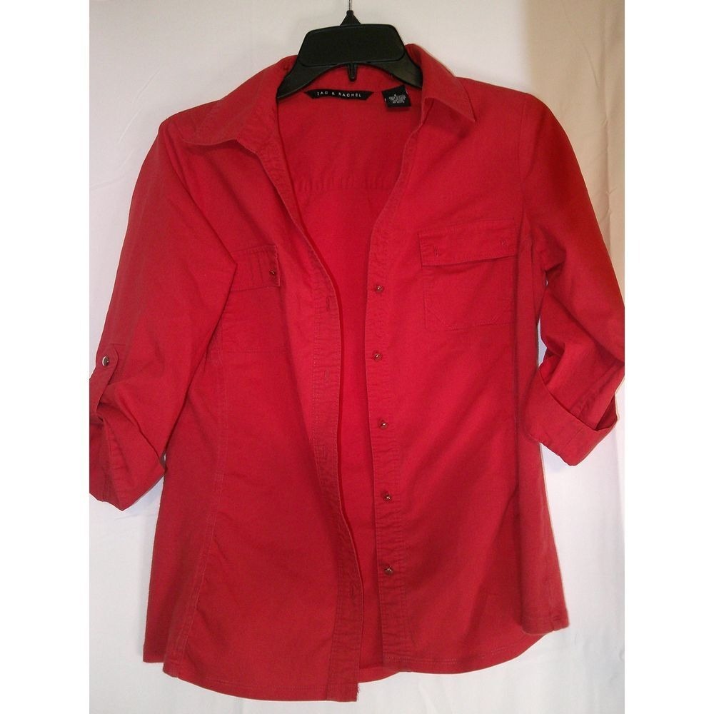 Zac & Rachel Red Button-Down Shirt Roll-Up Sleeves & Silver Buttons